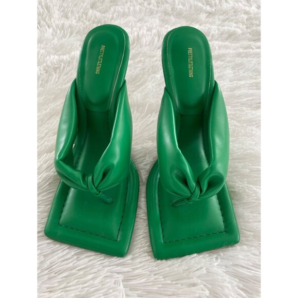 PrettyLittleThing Green Bow Detail Square Toe Heeled Mules Womens Size 7 - Picture 2 of 9